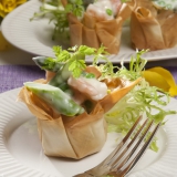 Filokurv med rejer og gr�nne asparges